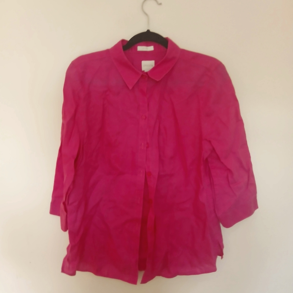 Women's Pink Linen Button-Up Blouse